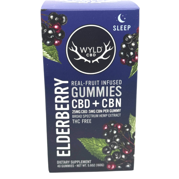 Wyld CBD Elderberry 1200mg CBD CBN Real Fruit Sleep Gummies 40 count box at CBD on Broadway in Littleton CO