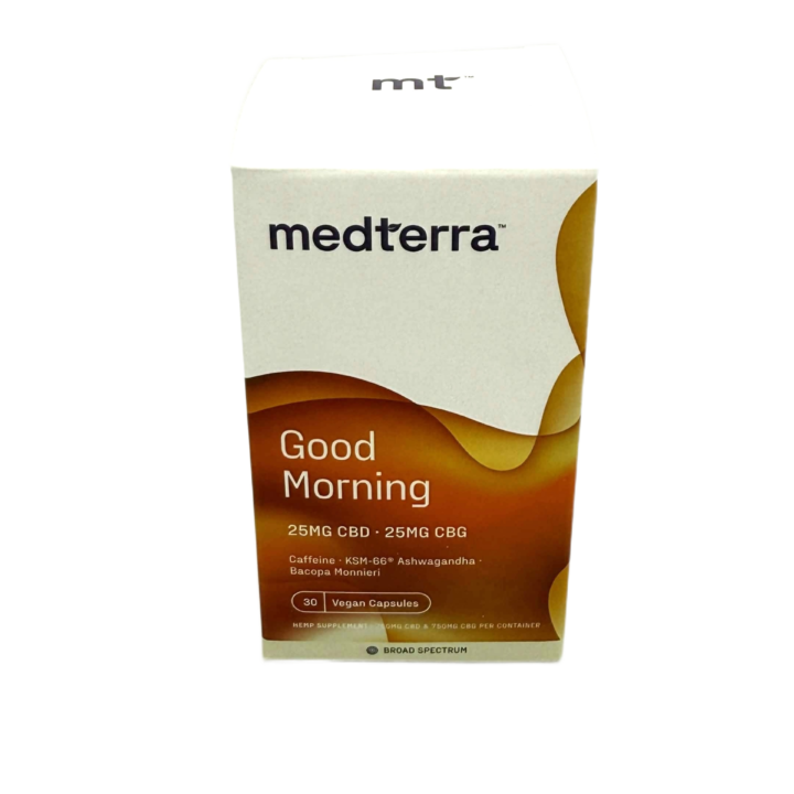 Medterra Good Morning 30 count Broad Spectrum CBD CBG Capsules with Caffeine and Ashwagandha at CBD on Broadway in Littleton CO
