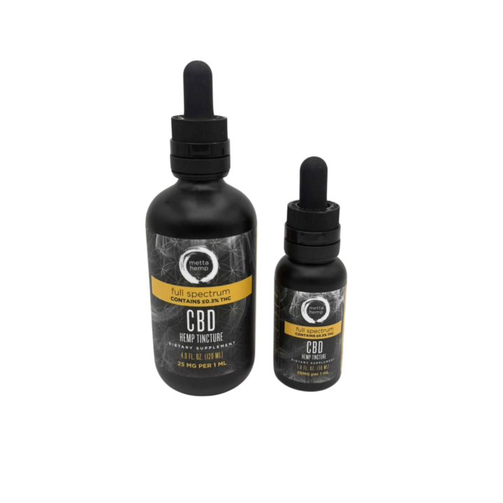 Metta Hemp Full Spectrum CBD Hemp Tincture 750mg 1oz and 3000mg 4oz bottles at CBD on Broadway in Littleton CO