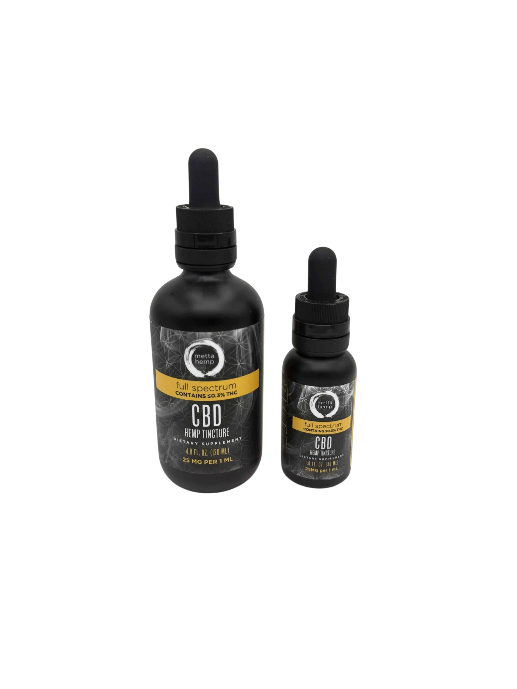 Metta Hemp Full Spectrum CBD Hemp Tincture 750mg 1oz and 3000mg 4oz bottles at CBD on Broadway in Littleton CO